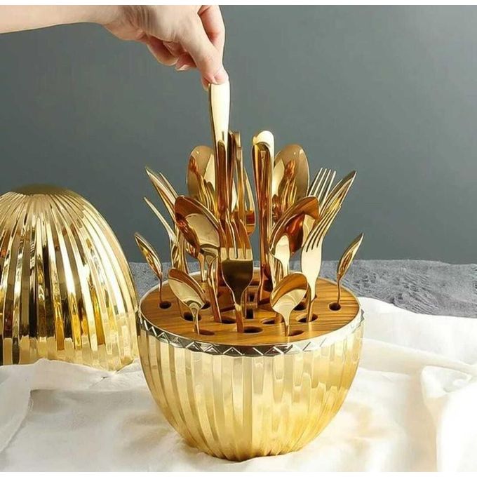 Golden Egg Shape Cutlery Set 24 pc Mirror Finish Polish Stainless Steel Cutlery Set Pack of 1