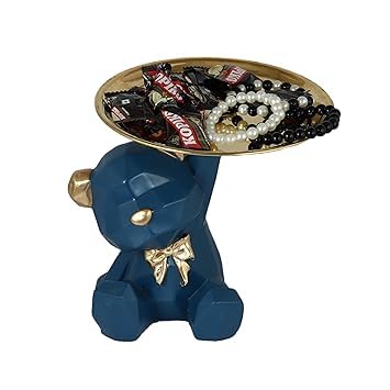 Polyresin Blue Bear shaped Serving Platter, Decorative Gift Tray for Parties,cakes,and Desserts