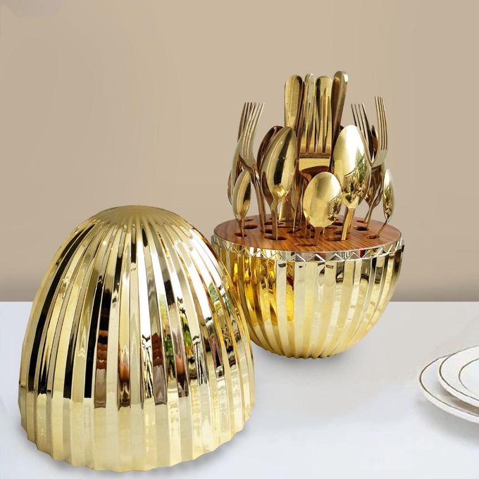Golden Egg Shape Cutlery Set 24 pc Mirror Finish Polish Stainless Steel Cutlery Set Pack of 1