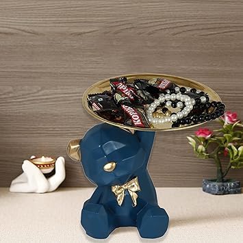 Polyresin Blue Bear shaped Serving Platter, Decorative Gift Tray for Parties,cakes,and Desserts
