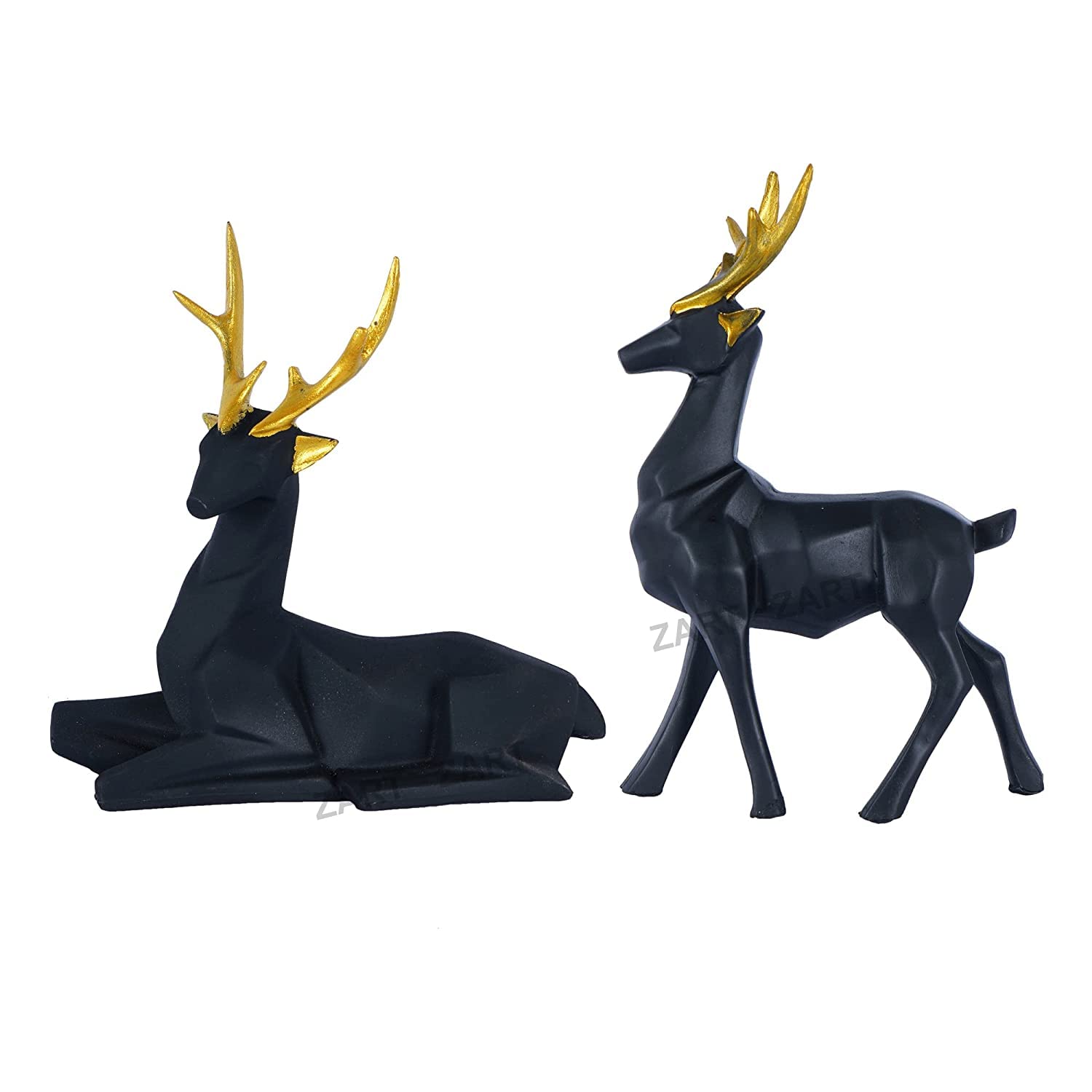 Resin Black Deer ,Showpiece for Home & Office Decor Set of 2 Different Size