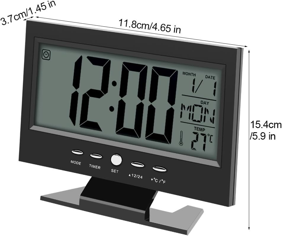 Electric Alarm Clock, LCD Display Digital Smart Nightlight Sound Sensor Table Desk Alarm Clock