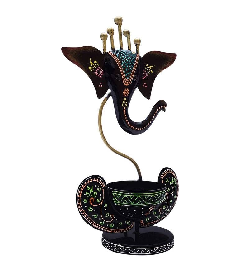 Decorative Showpiece Metal Lord Ganesh Statue Ganpati Diya Idol for Home Office and Gifts Decor corporate Gifts