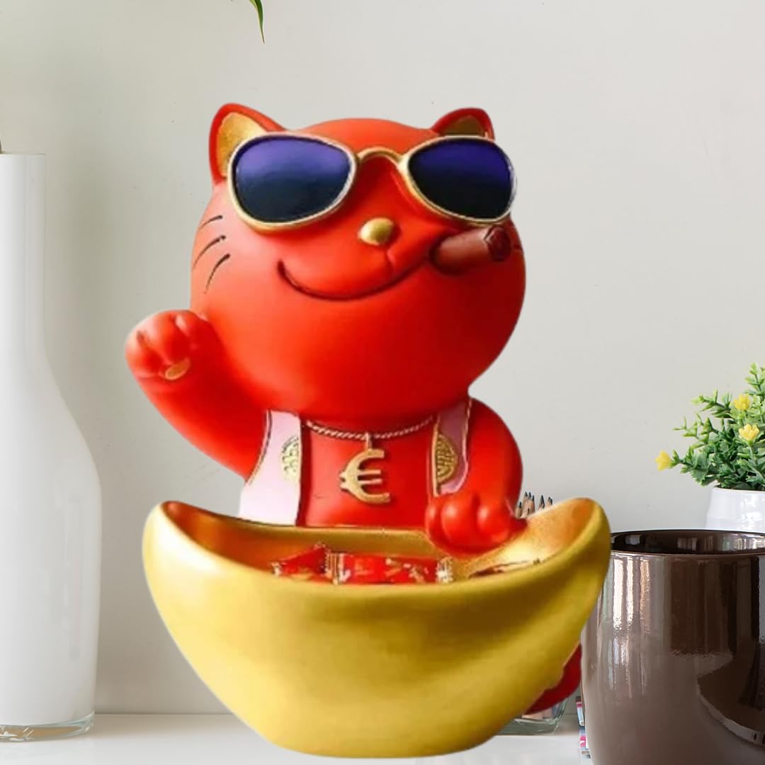 Polyresin Decorative Dog with Glass Statue, Key and Accessories Holder Showpiece For Office and Home Decor