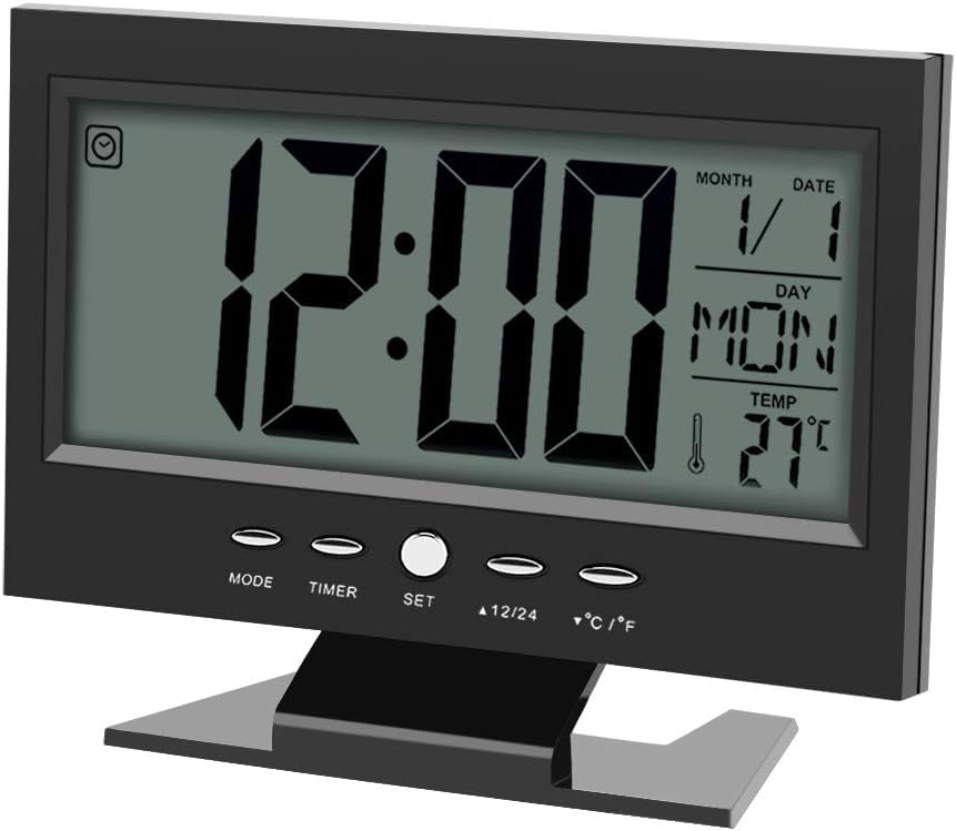 Electric Alarm Clock, LCD Display Digital Smart Nightlight Sound Sensor Table Desk Alarm Clock
