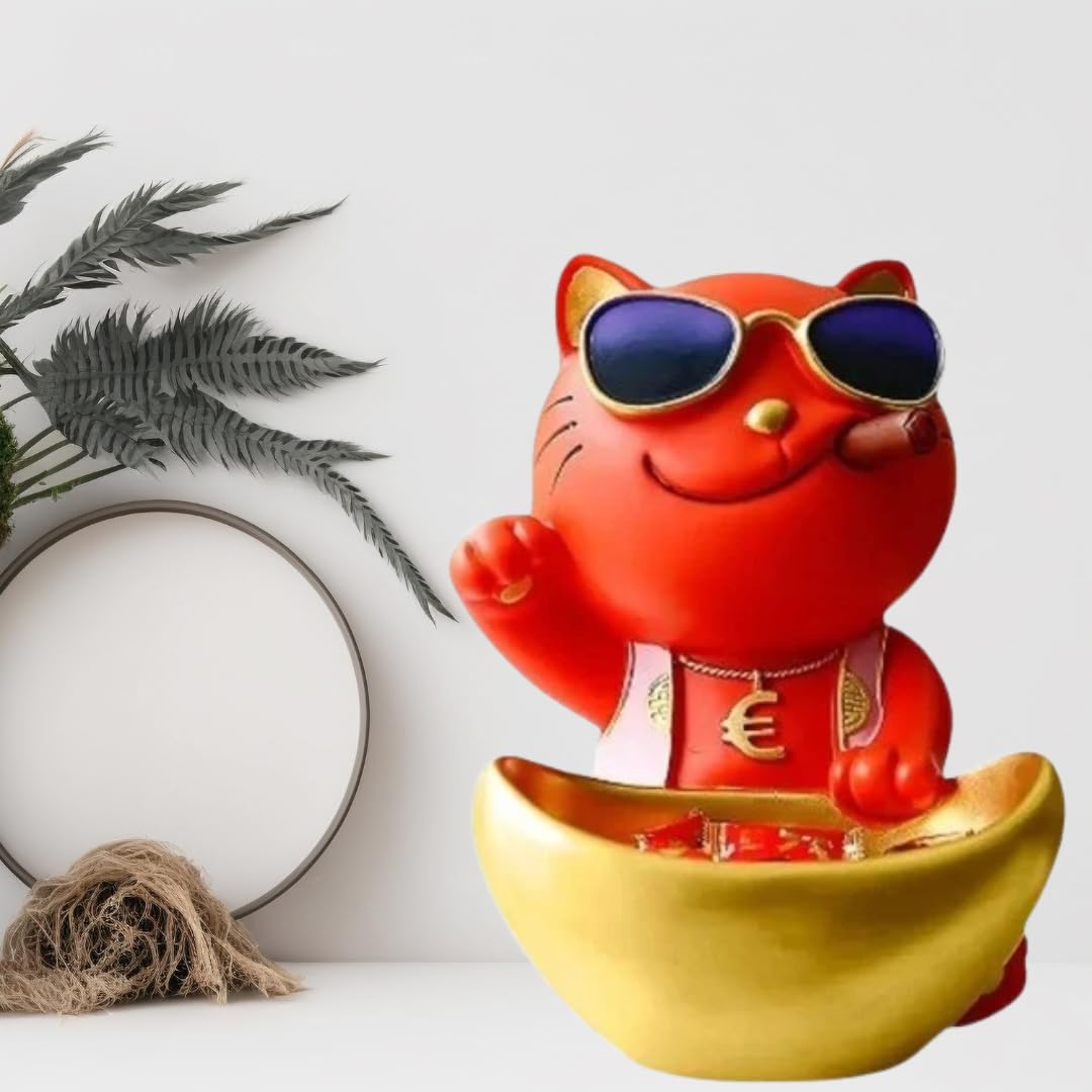 Polyresin Decorative Dog with Glass Statue, Key and Accessories Holder Showpiece For Office and Home Decor