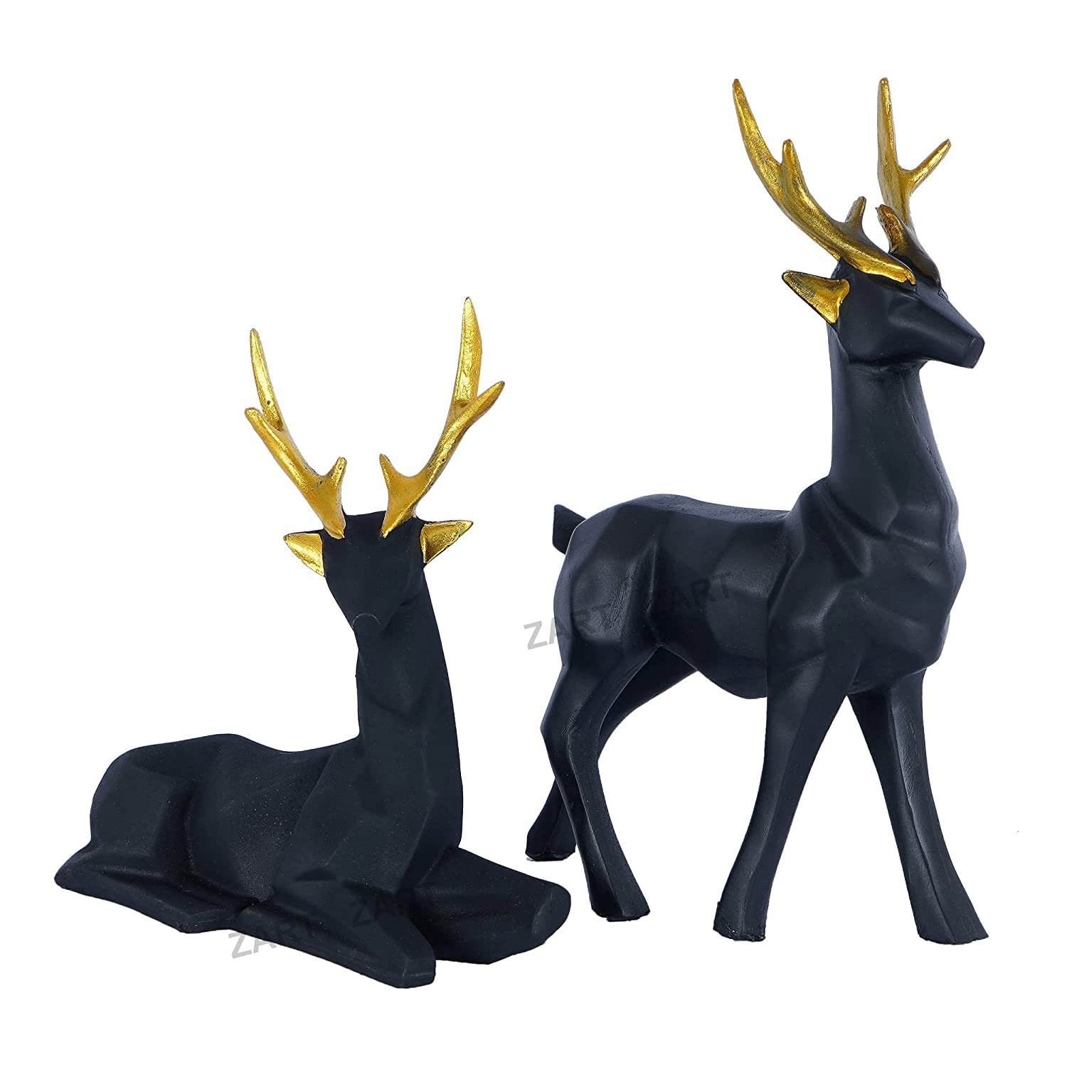 Resin Black Deer ,Showpiece for Home & Office Decor Set of 2 Different Size