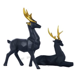 Resin Black Deer ,Showpiece for Home & Office Decor Set of 2 Different Size
