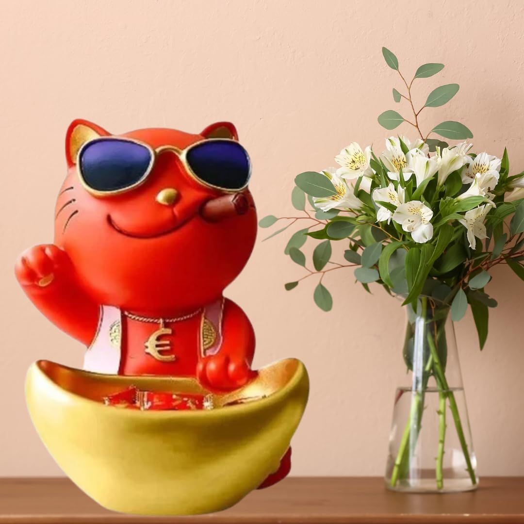 Polyresin Decorative Dog with Glass Statue, Key and Accessories Holder Showpiece For Office and Home Decor