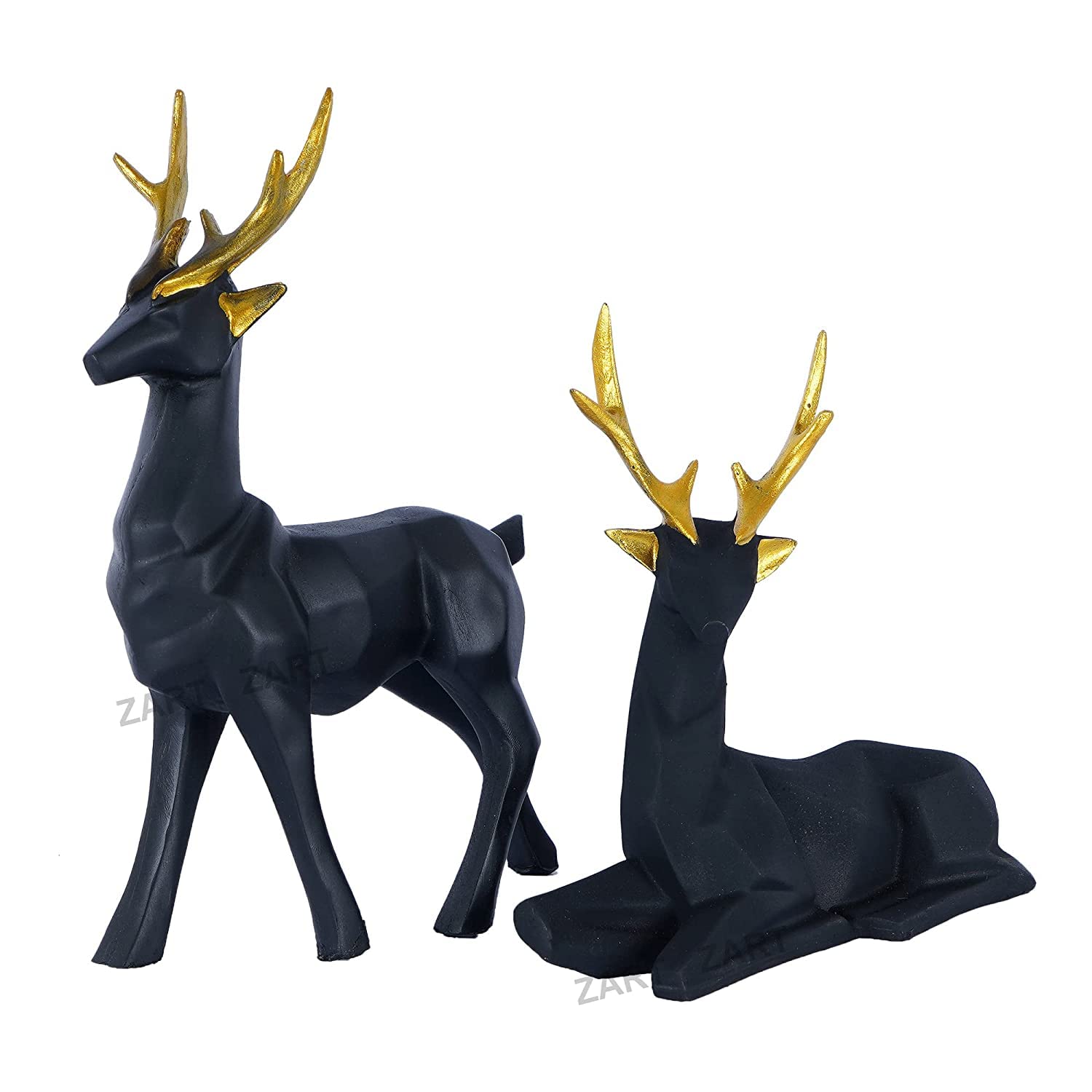 Resin Black Deer ,Showpiece for Home & Office Decor Set of 2 Different Size