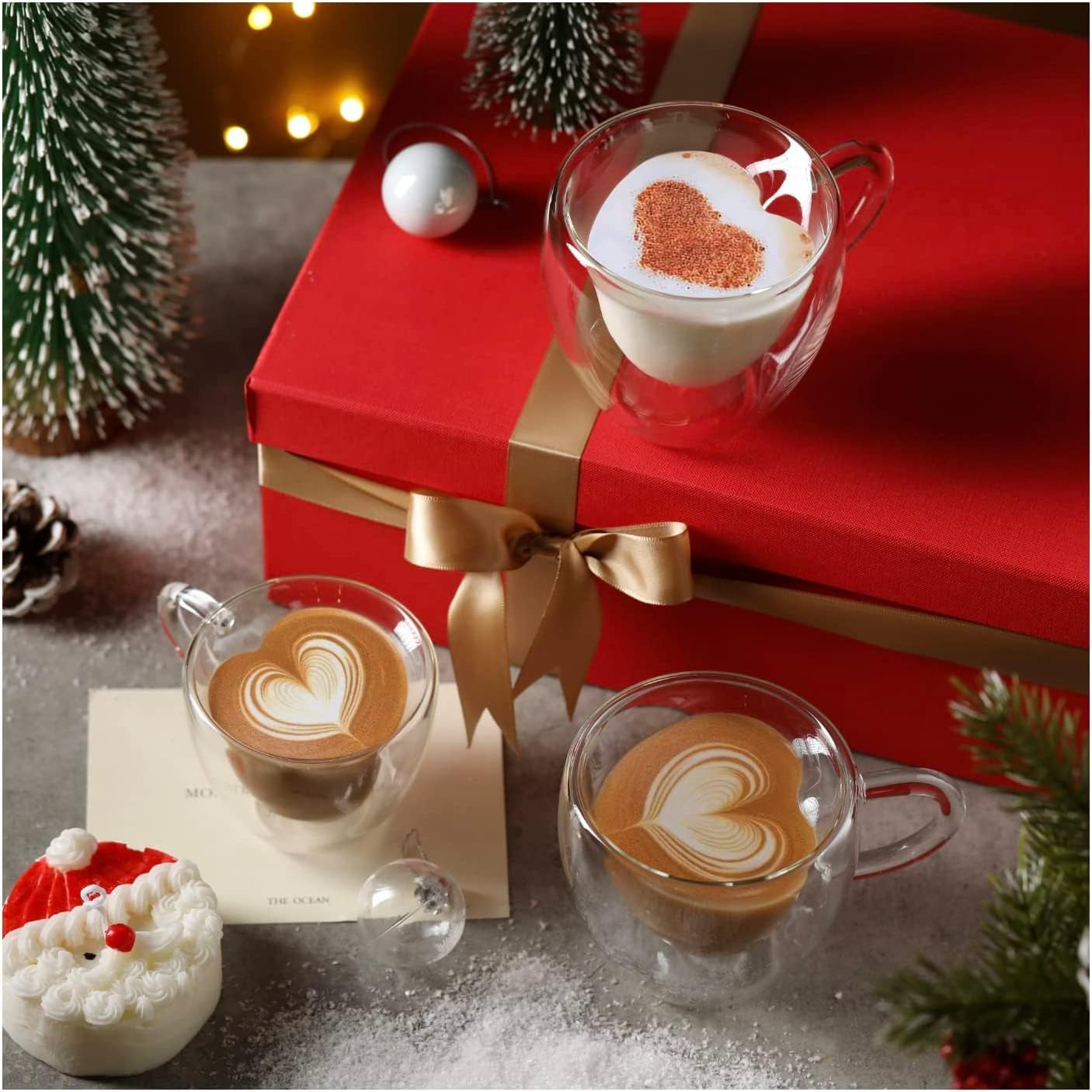 Premium Classic Heart Shaped Transparent Double Walled Insulated Glass Coffee Mugs or Tea cups With Unique Handel (Heart,2) 250ml