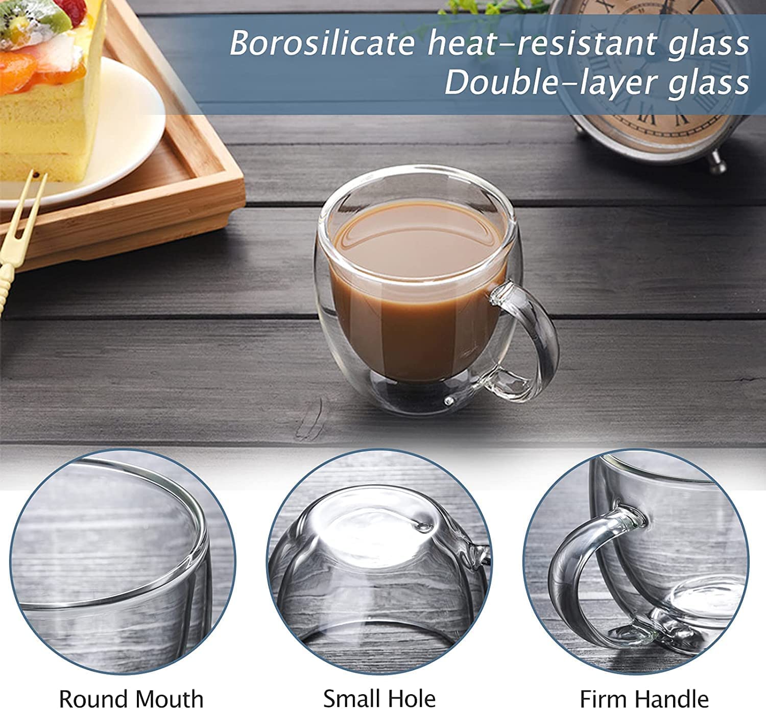 Coffee Mugs Set of 1 ,Double Wall Insulated Mug Set with Handel,clear Glass Expresso mugs for Latte, cappuccino, Tea Bag, Hot and Cold Beverages 100 ml (2)