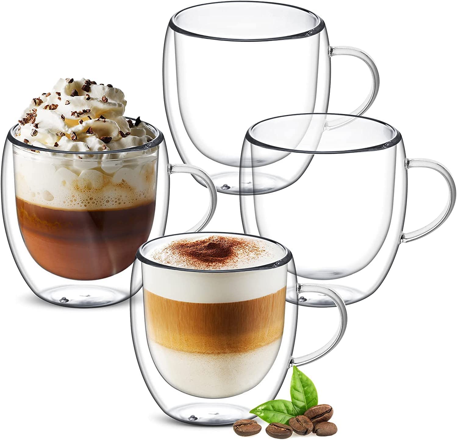 Coffee Mugs Set of 1 ,Double Wall Insulated Mug Set with Handel,clear Glass Expresso mugs for Latte, cappuccino, Tea Bag, Hot and Cold Beverages 100 ml (2)