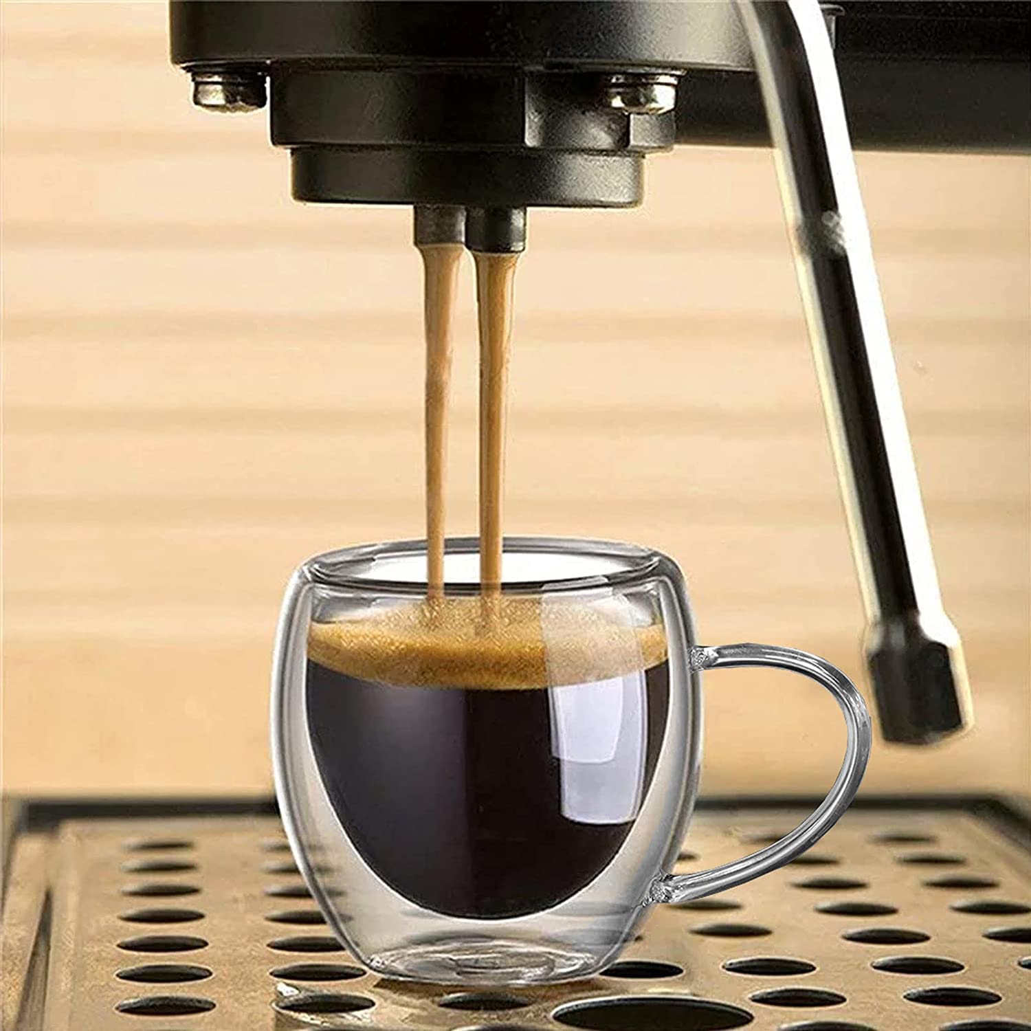 Coffee Mugs Set of 1 ,Double Wall Insulated Mug Set with Handel,clear Glass Expresso mugs for Latte, cappuccino, Tea Bag, Hot and Cold Beverages 100 ml (2)