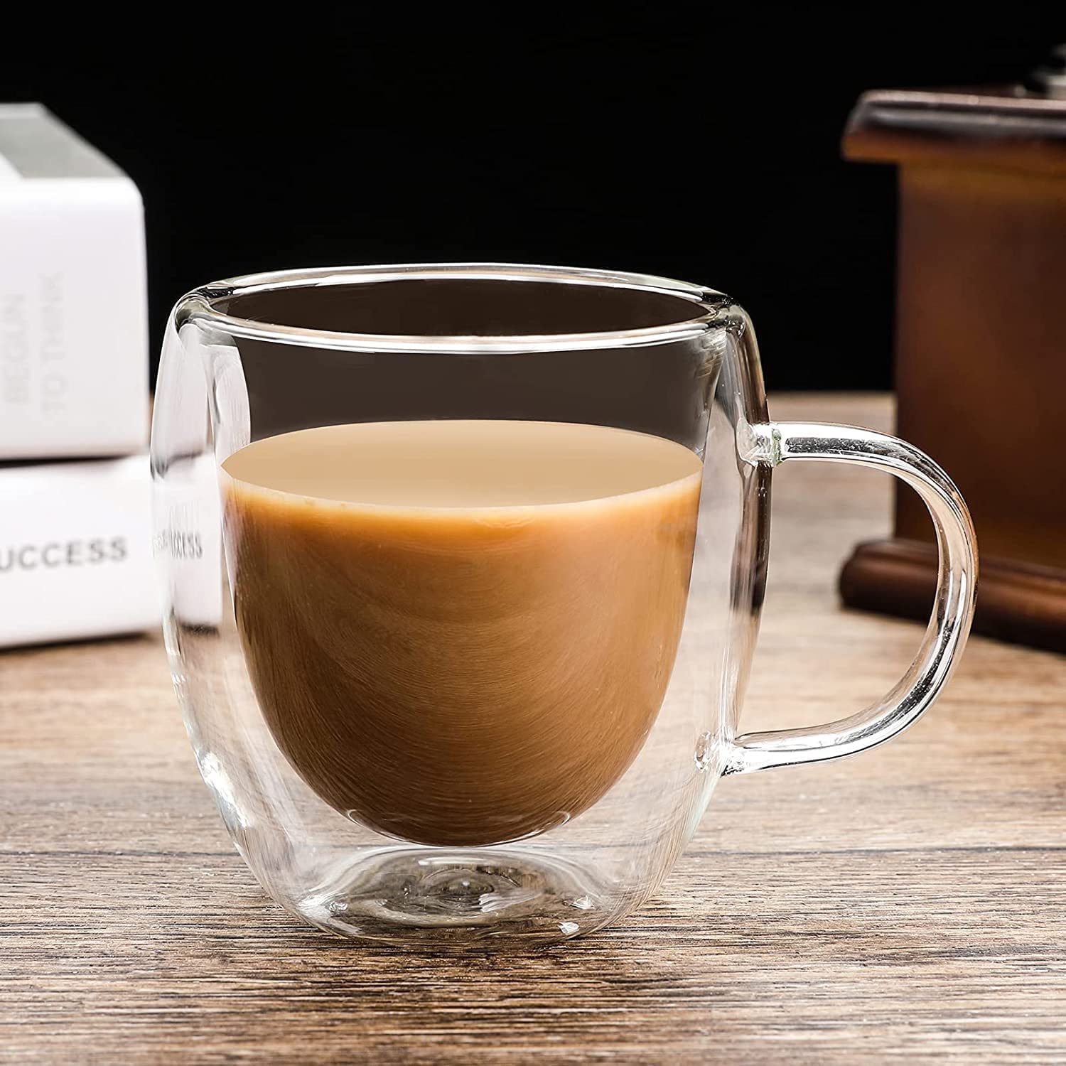 Coffee Mugs Set of 1 ,Double Wall Insulated Mug Set with Handel,clear Glass Expresso mugs for Latte, cappuccino, Tea Bag, Hot and Cold Beverages 100 ml (2)