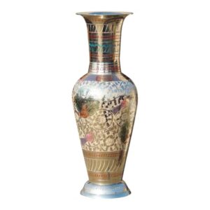 Brass Table Flower Pot with Nickel plating and Handicraft work Brass Vase Multicolor W×H×D 3.5 inch × 10 inch × 9 inch