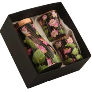 Lotus Field Cooper Water Jar Bottle With Two Glass Set