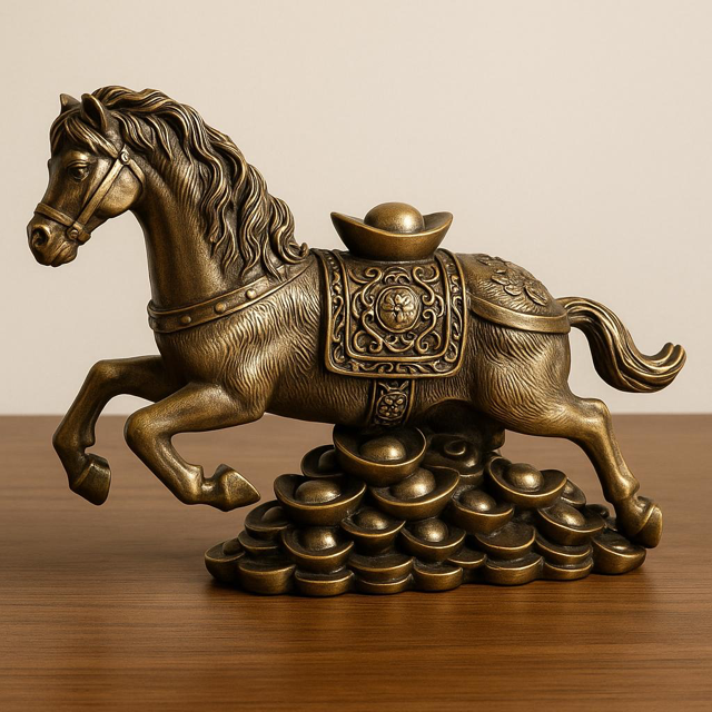 Vintage Bronze Galloping Horse Figurine with Covered Ashtray | Feng Shui-Inspired Decorative Gift