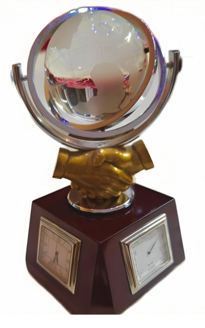 Crystal Globe Trophy with Clock, Thermometer & Hygrometer