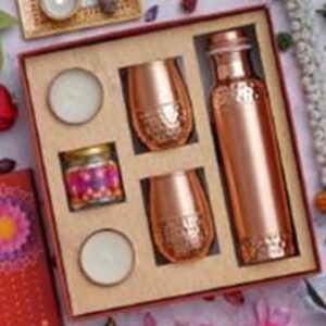 Copper Water Bottle With Two Copper Glass Metal Candle n Dry fruits Jar