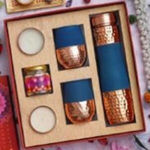 Copper n Velvet Water Bottle Copper Glass Metal Dia nd Glass Jar with 100 grm Almond
