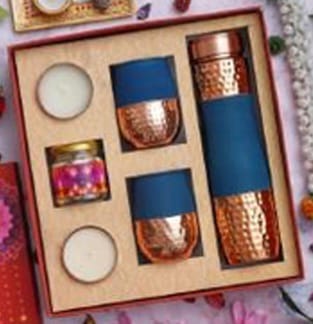 Copper n Velvet Water Bottle Copper Glass Metal Dia nd Glass Jar with 100 grm Almond