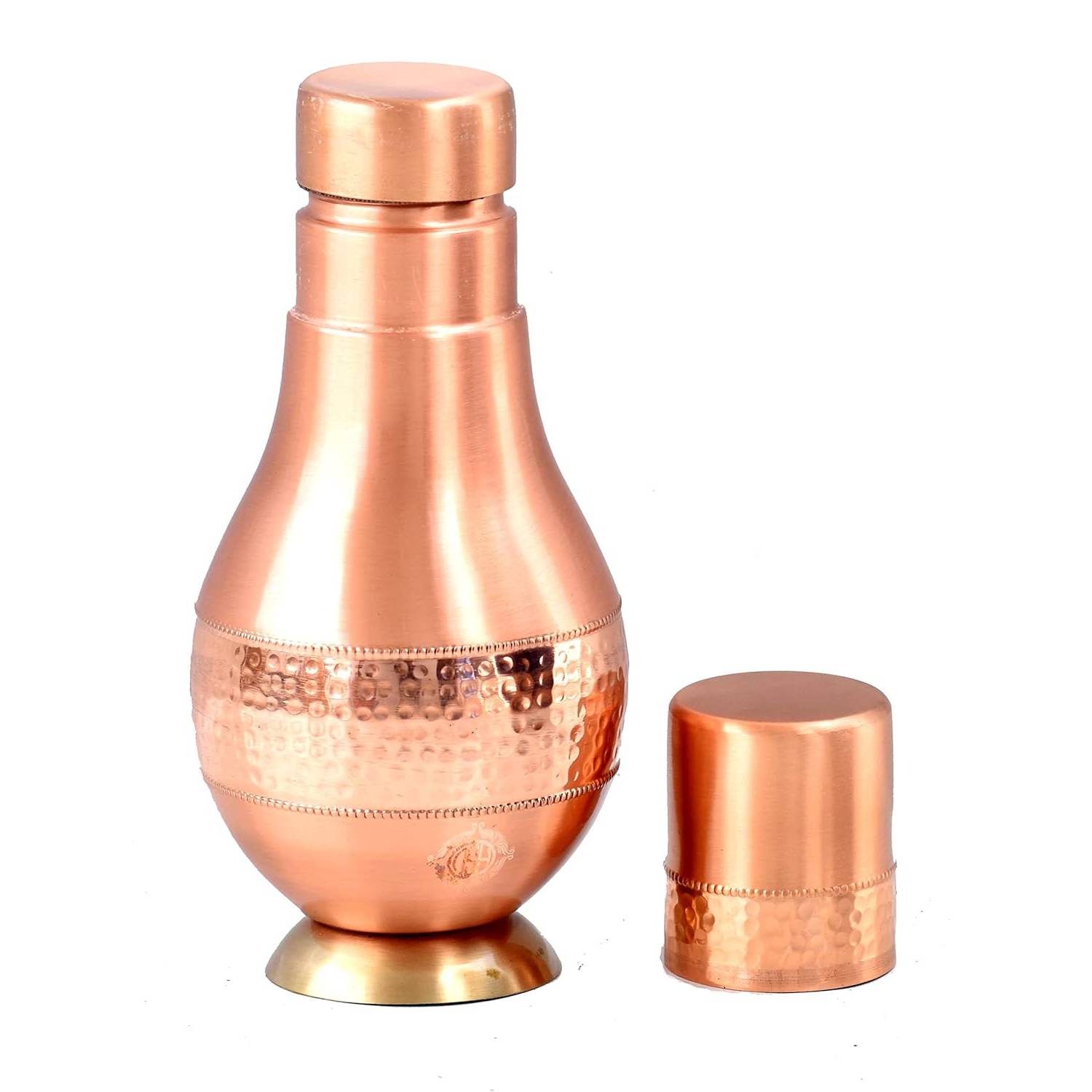 Pure Copper Beside Bottle Hammered Degine With Inbuilt Glass Water Storage Purpose
