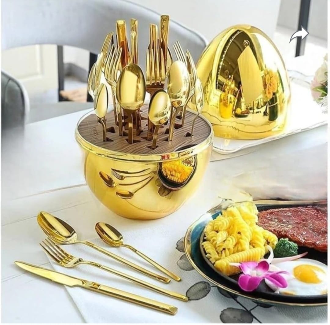 Golden Egg Shape Cutlery Set 24 pc Mirror Finish Polish Stainless Steel Cutlery Set Pack of 1