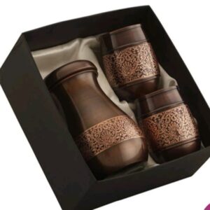 Antique Copper Matka shape Water Bottle with Two Glasses Gift set