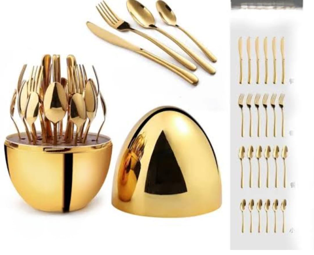 Golden Egg Shape Cutlery Set 24 pc Mirror Finish Polish Stainless Steel Cutlery Set Pack of 1
